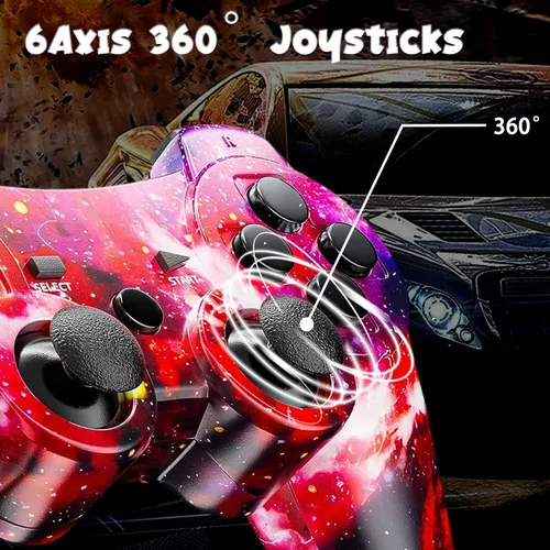 Vista 2 de Controller for PS-3 Wireless, Gaming Remote Joystick for Play 3 with Charger Cable Cord (Red Star, Black Ghost)