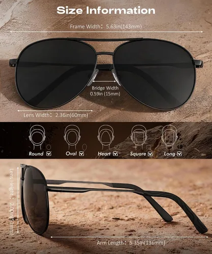 Vista 5 de KALIYADI Gafas de sol de aviador polarizadas para hombres y mujeres con A01-negro/Gris