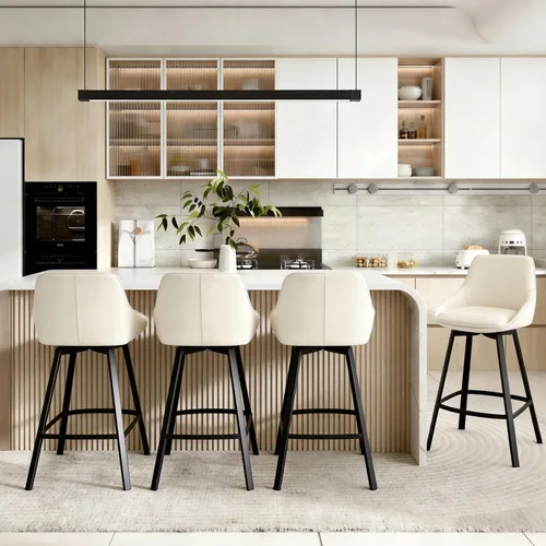 Vista 22 de Flouki Taburetes de bar con altura de mostrador, juego de 3 taburetes de bar giratorios negros para isla de cocina, taburetes de mostrador modernos