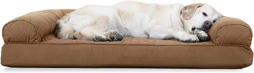 Vista 9 de Furhaven Sofá cama ortopédico para perro, sofá de espuma viscoelástica con refuerzos, felpa texturizada y funda resistente al agua, funda lavable