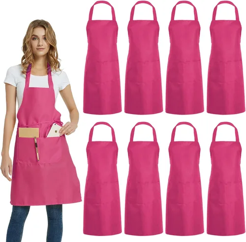 Vista 10 de DUSKCOVE - Paquete de 8 delantales de babero simples, delantal comercial de color mixto con 2 bolsillos para cocina, restaurante, barbacoa, pintura