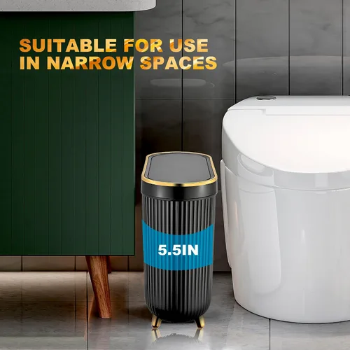 Vista 6 de Supteron - Cubo de basura para baño con tapa de 11.7 L, cubo de basura estrecho de plástico pequeño de 12 litros, cubo de basura rectangular