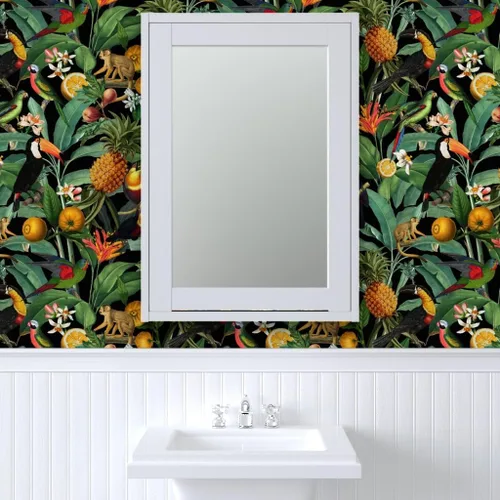 Vista 9 de Muestro de papel tapiz extraíble – Naturaleza Botánico Tropical Tucanes Monos Loros Papel pintado personalizado pre-pegado por Spoonflower