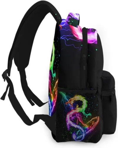 Vista 3 de Mochila con diseño de dragón de fuego rojo y azul para niños, mochilas de relámpago, mochila de animales para 2, 3, 4, 5, 6 grado, para niños