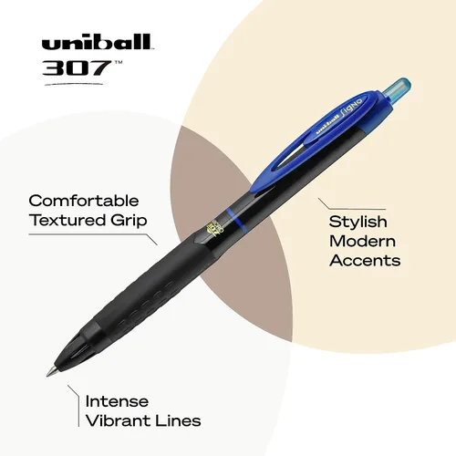 Vista 3 de Uniball 307 - Bolígrafos de gel de micropunta de 0.020 in, paquete de 3 bolígrafos de colores surtidos, punta fina, escritura suave, bolígrafos a