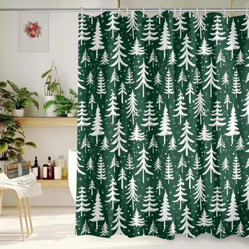 Vista 19 de Cortina de Ducha Feliz Navidad 72x72 Pulgadas Cortinas de Ducha de Reno Navideño para Baño con Ganchos Decoración Navideña de Baño Hogar Vacaciones