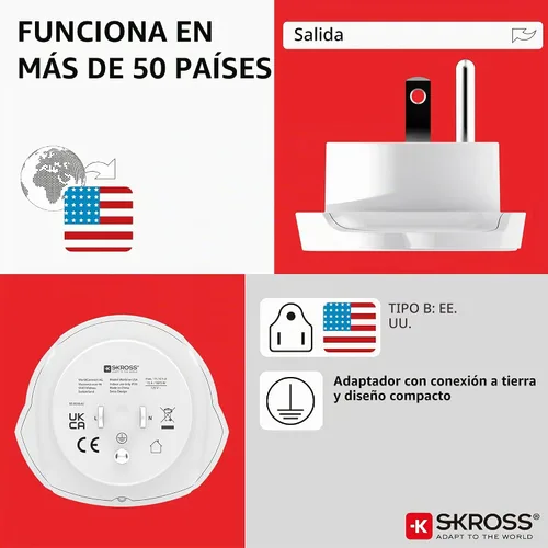 Vista 4 de Skross World to USA - Adaptador de viaje para país, color blanco