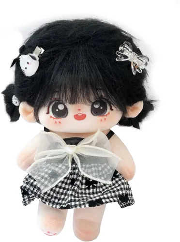 Vista 10 de CALEMBOU Muñeca de peluche - Muñeca de algodón suave y linda de 20 cm de anime kawaii con disfraz de esqueleto y ropa (Chacha)