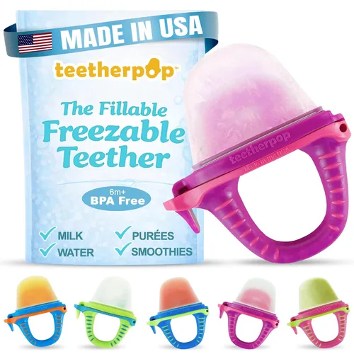 Vista 16 de Teetherpop Mordedor de silicona rellenable para bebés – Moldes de paletas de leche materna para la dentición con ranuras antiderrame – Mordedores