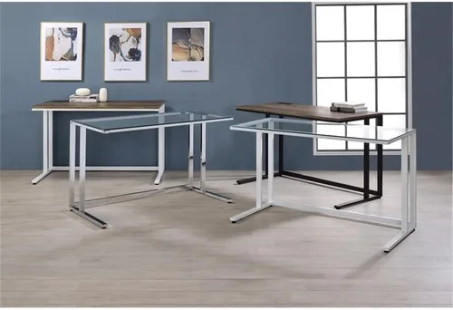 Vista 4 de Acme Tyrese Escritorio rectangular de madera con puerto USB en nogal y negro