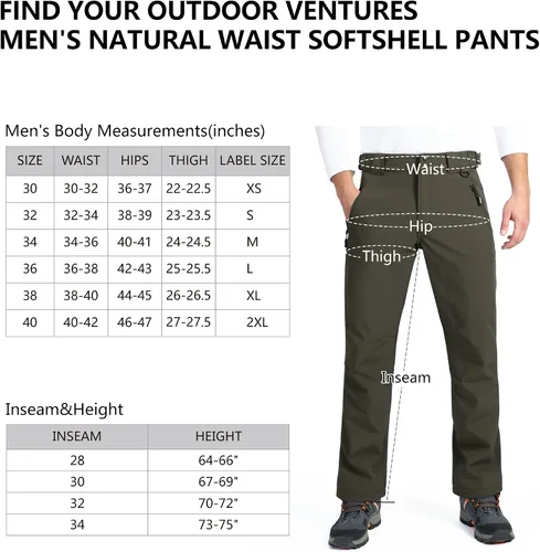 Vista 6 de Outdoor Ventures Lite - Pantalones deportivos impermeables y resistentes al viento para hombre, con forro polar, para senderismo, esquí, nieve