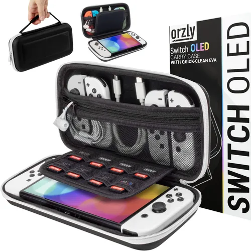 Vista 8 de Orzly Funda de viaje para Nintendo Switch modelo OLED y consola de interruptor estándar con compartimento de almacenamiento de accesorios