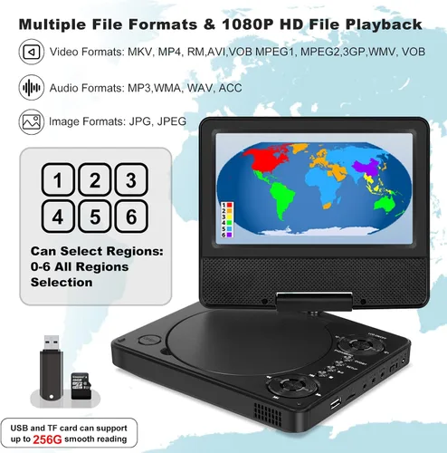 Vista 3 de HotHat Reproductor de DVD Bluetooth para niños Viaje por carretera negro 7