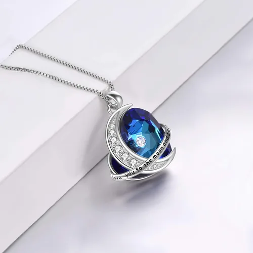 Vista 5 de Collar con colgante de corazón de plata de ley con elementos de cristal azul, regalo para esposa, novia