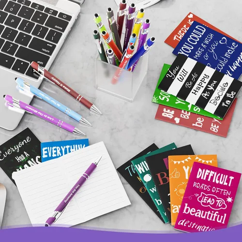 Vista 6 de Juego de 48 bolígrafos motivacionales a granel y bloc de notas, cuadernos inspiradores y bolígrafos con punta de lápiz capacitivo, bolígrafos