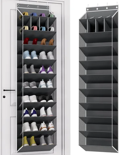 Vista 7 de KYEVIS Organizador de zapatos de tamaño grande de 10 niveles, 20 pares de zapateros colgantes para armario con bolsillos profundos, almacenamiento