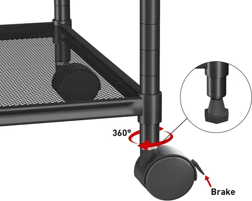 Vista 6 de OVICAR Estante de almacenamiento con ruedas – Estantería ajustable de alambre de malla de 5 niveles, estante de almacenamiento de metal para cocina