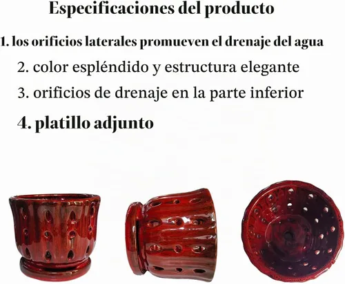 Vista 4 de Maceta de Cerámica para Orquídeas con Platillo Adjunto y Agujero de Drenaje de 6 Pulgadas (Rojo)