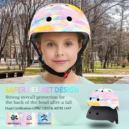 Vista 3 de Casco de bicicleta ajustable con gradiente de color para niños pequeños de 3-5-8-14+ años, niñas y niños. Casco para monopatín y bicicleta