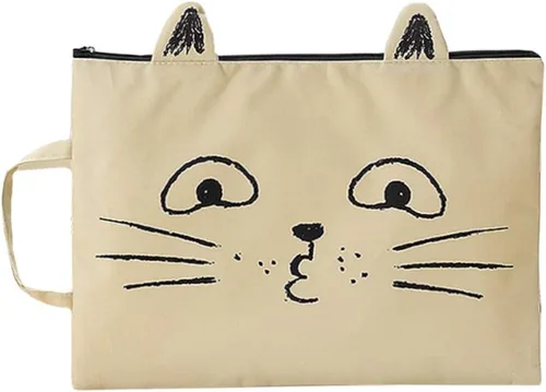 Vista 9 de Sun Kea Lindas carpetas de archivo de gato tamaño A4 con cremallera de lona portafolio bolsillo para documentos estudiantes papelería organizador