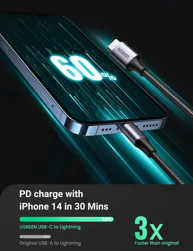 Vista 2 de UGREEN Cable USB C a Lightning de 3 pies - Cable Lightning con certificación MFi compatible con iPhone 14/14 Pro/14 Pro Max, iPhone