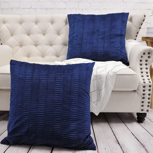 Vista 27 de Juego de 2 fundas de almohada decorativas de terciopelo a rayas plisadas de 14 x 26 pulgadas, funda de cojín rectangular suave y elegante para sofá