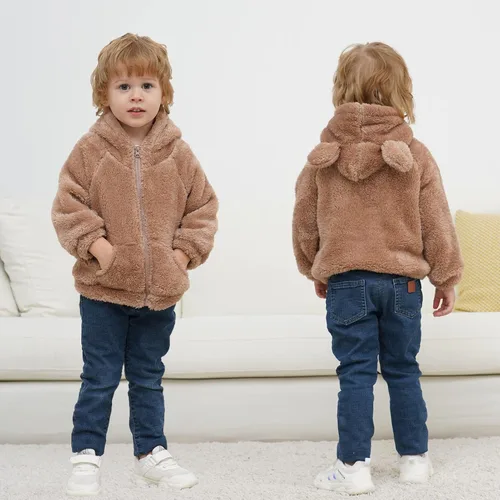 Vista 2 de Chaqueta de abrigo con capucha con forro polar, para recién nacidos, bebés, niños y niñas, diseño de dibujos animados, con orejas, abrigo cálido