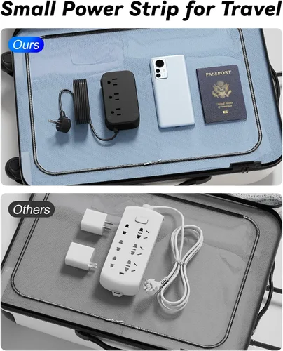 Vista 6 de Regleta de alimentación de viaje PD20W - 3AC y 5 USB (3 USB C), cable de extensión de 5 pies 8-in-1 Power Strip with USB C Port for Home, Portable
