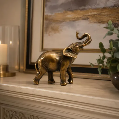 Vista 4 de Comfy Hour Estatua de elefante de 6.7 pulgadas con tronco arriba, figura decorativa de animales para escritorio de oficina en casa, escultura