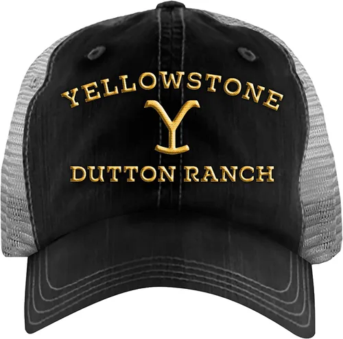 Vista 2 de Yellowstone Dutton Ranch Trucker Sombrero Negro Gris, Negro