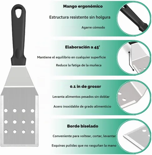 Vista 3 de HaSteeL - Juego de 20 accesorios para parrilla, juego de espátulas de metal resistente, herramientas Teppanyaki de acero inoxidable para parte