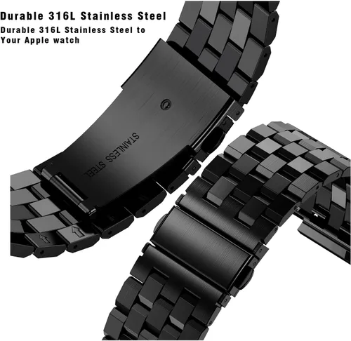 Vista 4 de Correa y funda de acero inoxidable compatible con Apple Watch Band 1.496 Negro