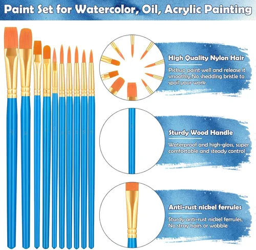 Vista 4 de Pinceles de pintura para pintura acrílica, juego de 120 pinceles de pintura acrílica, pinceles multiusos a granel para lienzo, acuarela, pintura