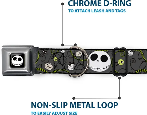 Vista 5 de Buckle-Down NBC Jack Expressions/Halloween Elements - Collar de perro con hebilla para cinturón de seguridad, color gris, 1 pulgada de ancho, se