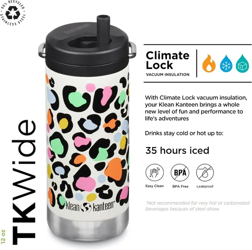 Vista 2 de Klean Kanteen TKWide - Vaso térmico para café con tapa de café, de acero inoxidable, estampado de leopardo