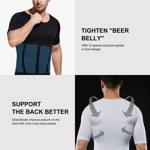 Vista 8 de Arjen Kroos Men's Gynecomastia Compression Shirts Shapewear Body Shaper Slimming Undershirts