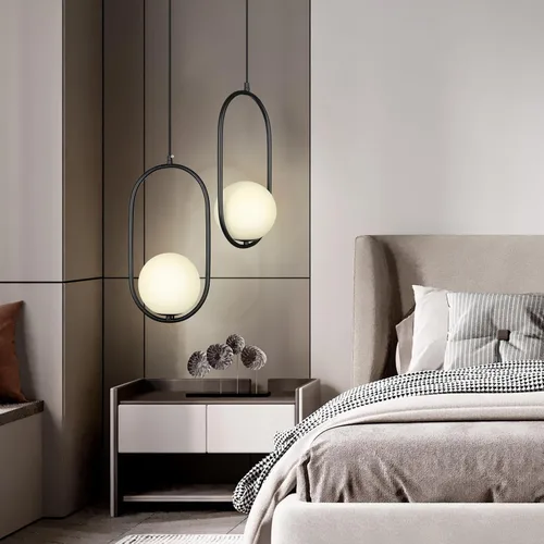 Vista 2 de lobolighting Iluminación colgante moderna, paquete de 2 lámparas colgantes negras de altura ajustable, lámpara de mediados de siglo, globo de vidrio