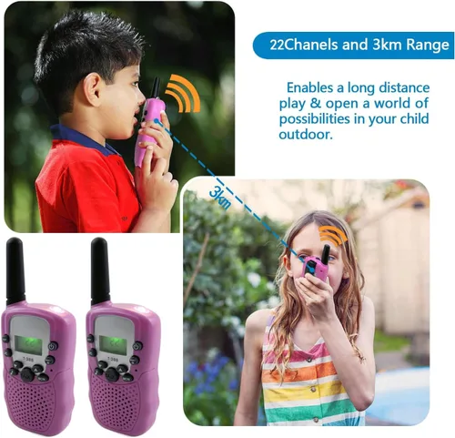 Vista 3 de Walkie Talkies para niños y niñas de 3 a 12 años, fácil de usar, alcance de hasta 1.5 millas, radio bidireccional FRS de 22 canales para aventuras