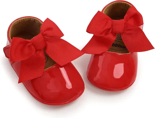 Vista 4 de GAISUMMI Zapatos planos Mary Jane para bebés y niñas con lazo, suela de goma antideslizante, de piel sintética, para primeros pasos, zapatos