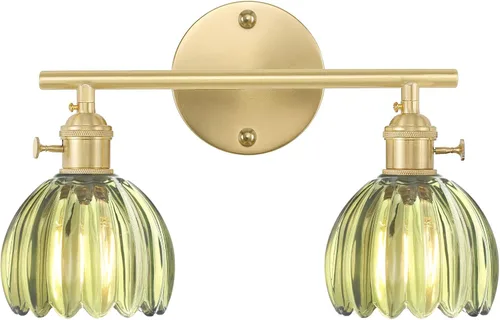 Vista 217 de Shenmoyl Lámparas de baño, lámpara de pared de 2 luces para tocador sobre espejo con pantalla de vidrio tulipán blanco para dormitorio, sala