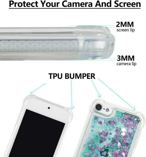 Vista 3 de LEMAXELERS Funda compatible con iPod Touch 7, funda líquida con purpurina flotante de arena movediza a prueba de golpes, funda protectora de love-1