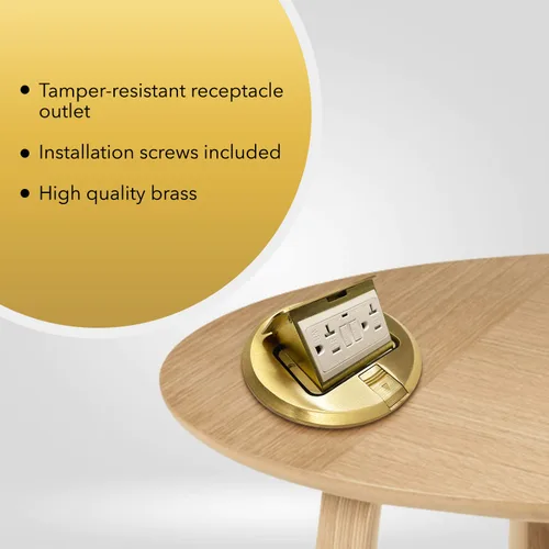 Vista 5 de SELECT Lighting SLFB-PU-GFCI-BR - Receptáculos de salida USB emergentes de 20 A, caja eléctrica redonda resistente a manipulaciones GFCI