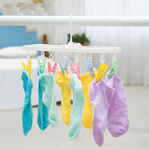 Vista 5 de MXY Pinzas de ropa plegables de plástico para ropa interior, ganchos para ropa interior, ropa sucia, colgador de lencería colorido, 8 pasadores