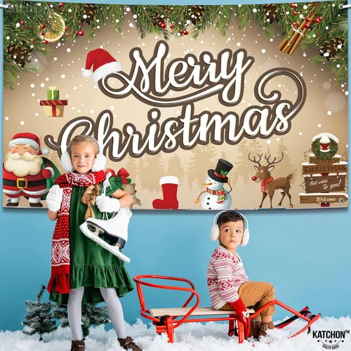 Vista 8 de KatchOn, Cartel de Feliz Navidad extra grande – 72 x 44 pulgadas Fondo de Feliz Navidad para decoraciones de Navidad Cartel de pared de Navidad