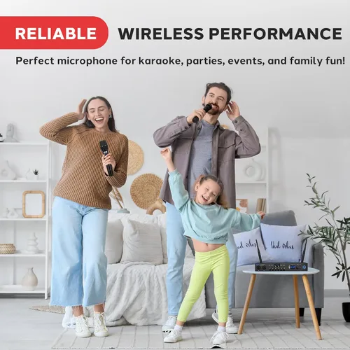 Vista 6 de Sistema de micrófono inalámbrico digital Pyle con Bluetooth - Incluye 2 micrófonos de mano UHF dinámicos, receptor portátil de largo alcance