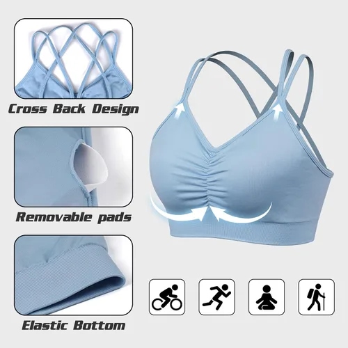 Vista 3 de Brasier deportivo con espalda cruzada para mujer, con tirantes acolchados y cruzados, para yoga, entrenamiento, fitness, tallas S-2XL