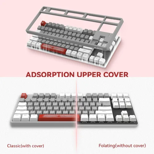 Vista 3 de Magic-Refiner AK873 Teclado para juegos, retroiluminación LED arcoíris, interruptor rojo lineal intercambiable en caliente, tecla PBT, diseño TKL