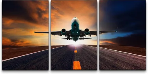 Vista 129 de wall26 Lienzo enmarcado para pared, juego de arte exótico tropical, océano, mar, avión, puesta de sol, transporte, fotografía, realismo, decorativo