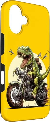 Vista 3 de Funda para iPhone 16 T-Rex Dinosaur Riding a Motorcycle