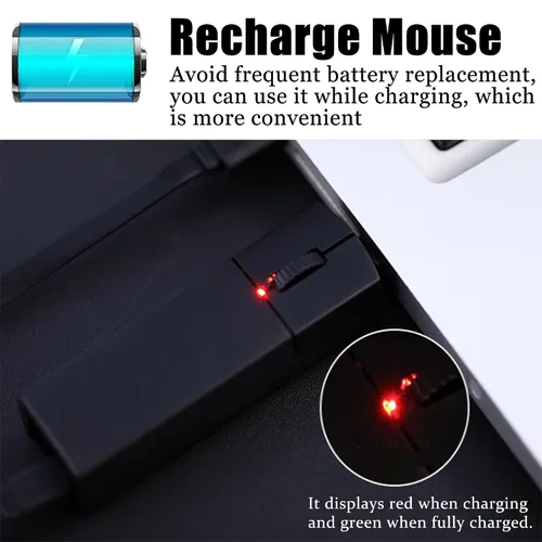 Vista 4 de Ratón Bluetooth inalámbrico, mini 3 modos (BT4.0/5.0+2.4G) Ratones de viaje recargables sin ruido con funda para mouse, 3 botones 1200 DPI Ratones